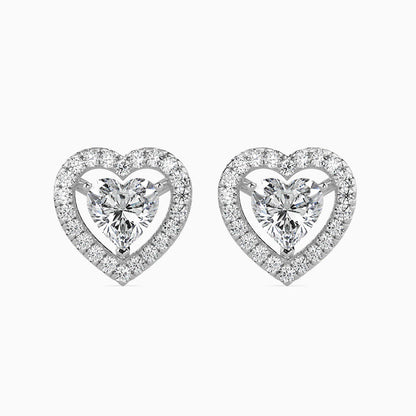 Heart Shaped Diamond Halo Stud Earrings