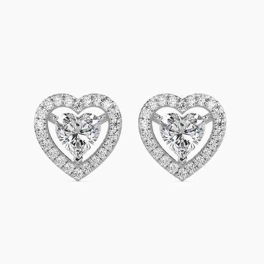 Heart Shaped Diamond Halo Stud Earrings