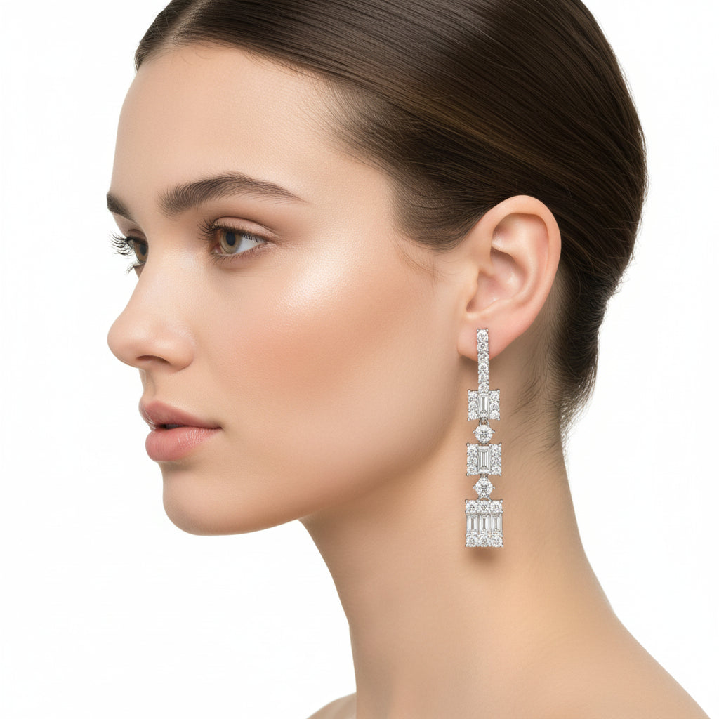 Elegant Gold Diamond Drop Earrings
