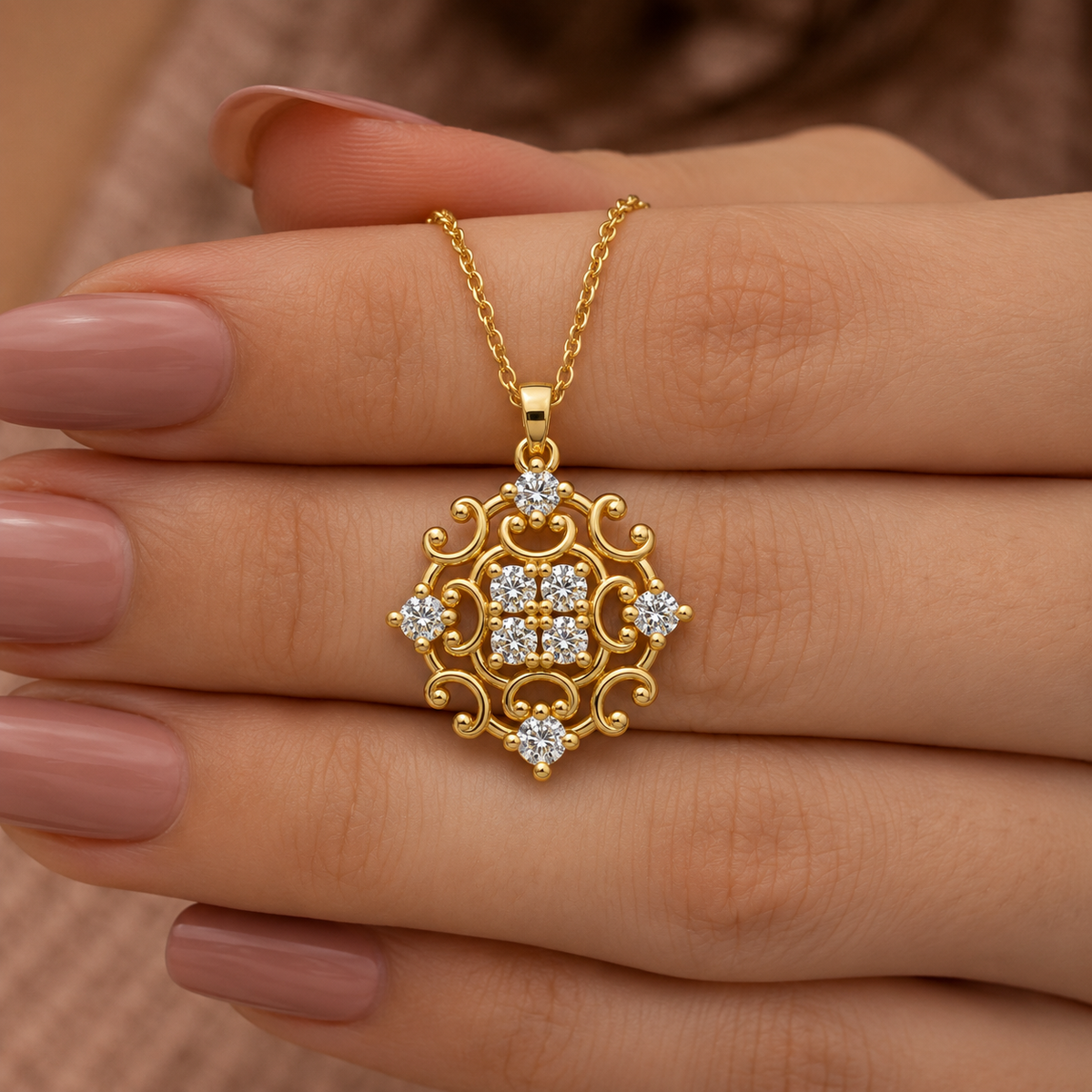 Discover our Vintage Floral Diamond Pendant, crafted in BIS Hallmarked 18Karat, 14Karat & 9Karat Gold. Featuring an elegant ornamental floral design set with Certified Real Lab Grown Diamonds & Natural Diamonds, this timeless gold pendant is perfect for everyday wear, festive occasions, and thoughtful gifting.