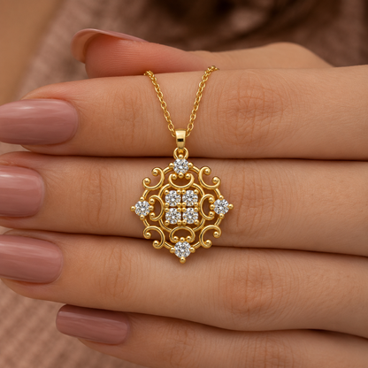 Discover our Vintage Floral Diamond Pendant, crafted in BIS Hallmarked 18Karat, 14Karat & 9Karat Gold. Featuring an elegant ornamental floral design set with Certified Real Lab Grown Diamonds & Natural Diamonds, this timeless gold pendant is perfect for everyday wear, festive occasions, and thoughtful gifting.