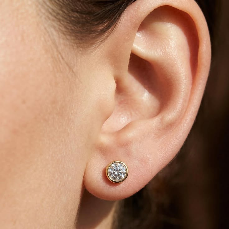Round Bezel Solitaire Stud Earrings