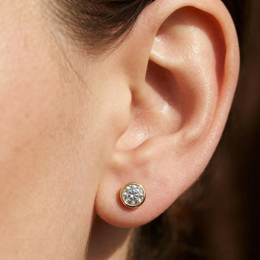 Round Bezel Solitaire Stud Earrings