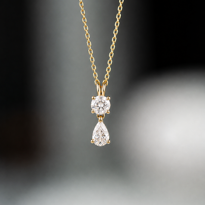 Dual Stone Round and Pear Drop Diamond Pendant