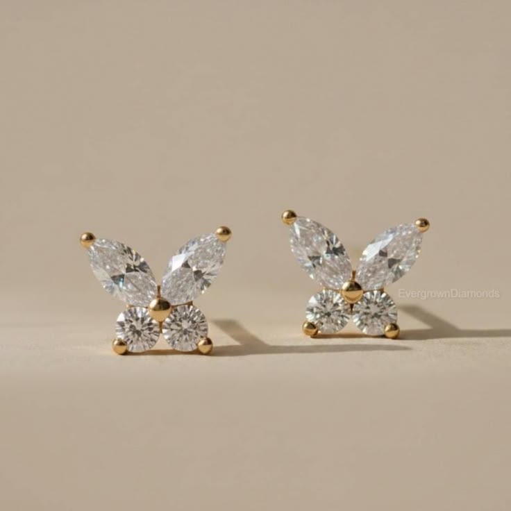 Solitaire Diamond Wings Butterfly Stud Earrings
