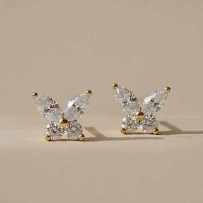 Solitaire Diamond Wings Butterfly Stud Earrings