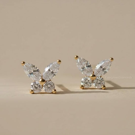 Solitaire Diamond Wings Butterfly Stud Earrings