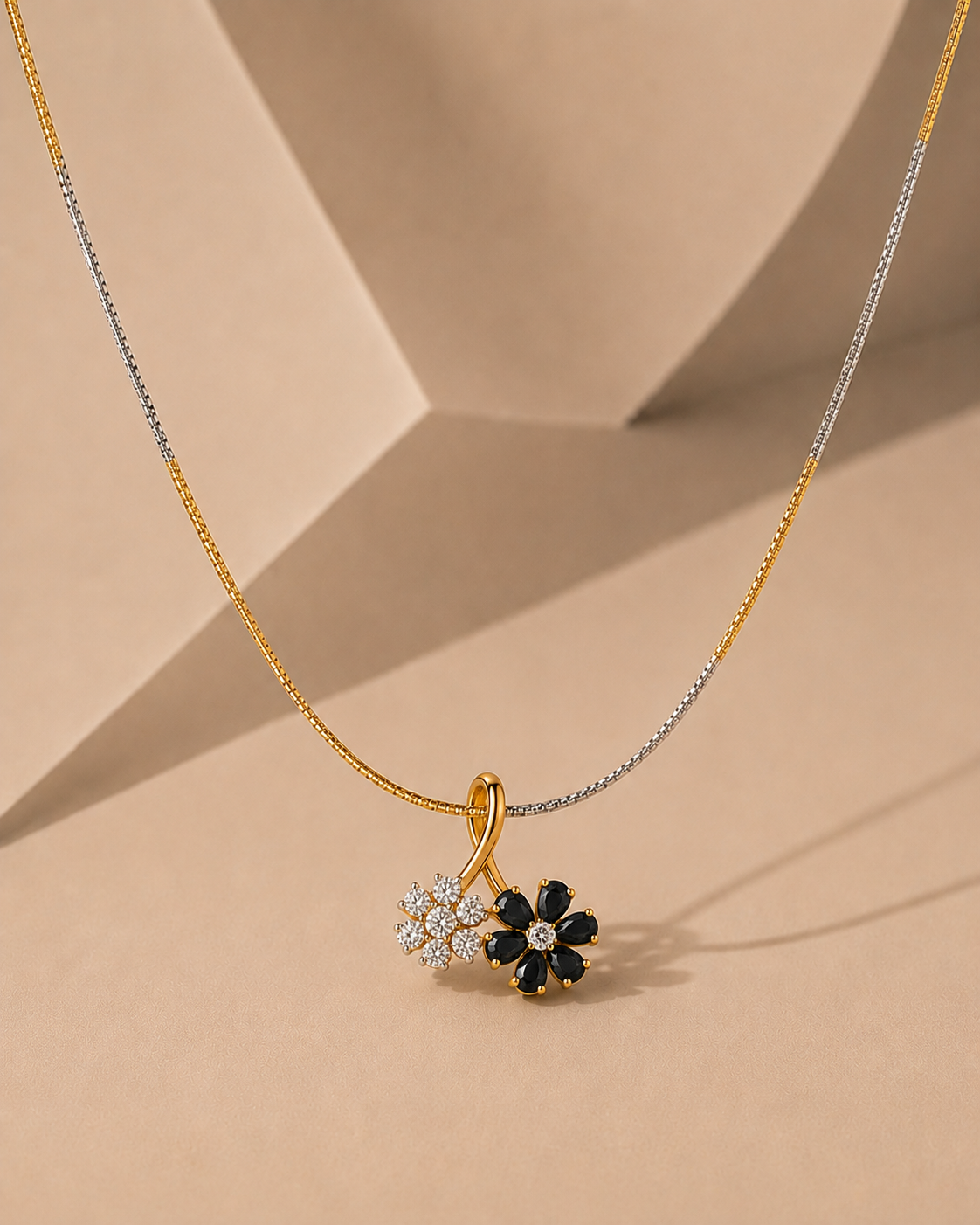 Gold Diamond Black Floral Mangalsutra