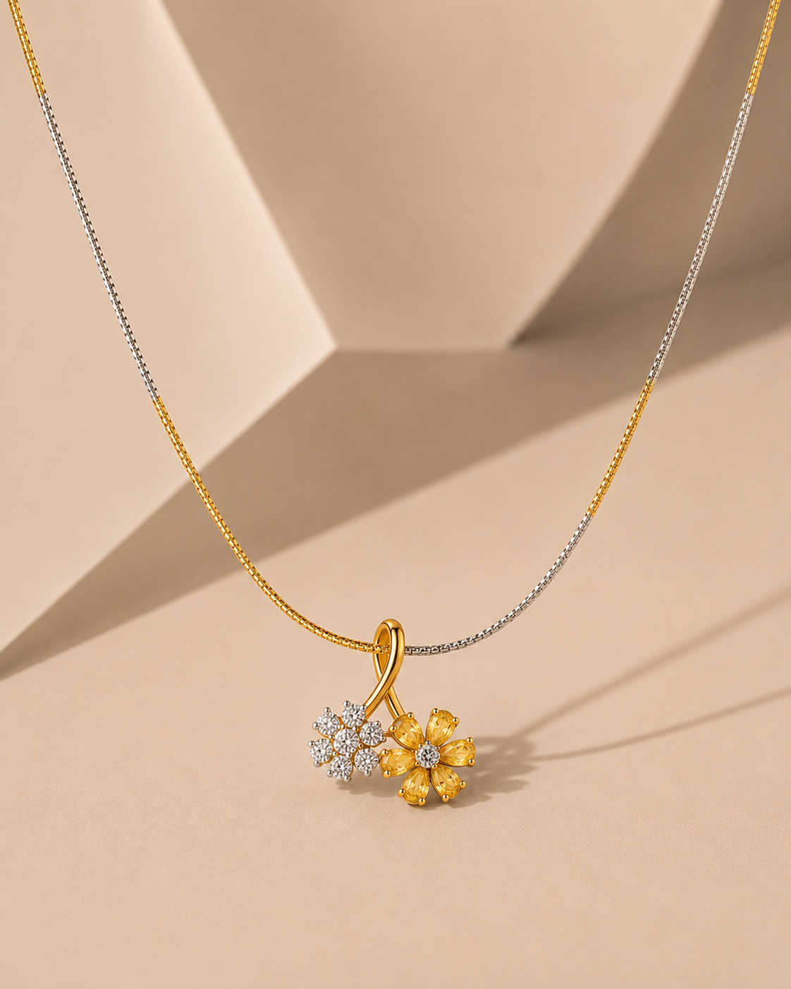 Gold Diamond Sapphire Yellow Floral Pendant