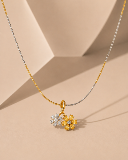 Gold Diamond Sapphire Yellow Floral Pendant