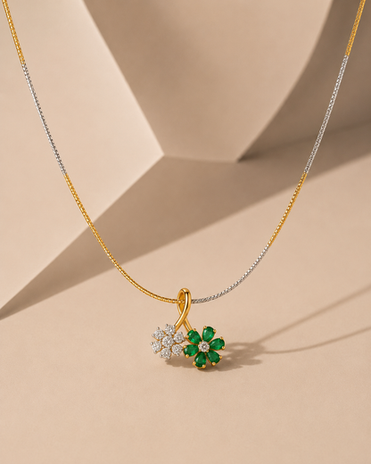 Gold Diamond Emerald Green Floral Pendant