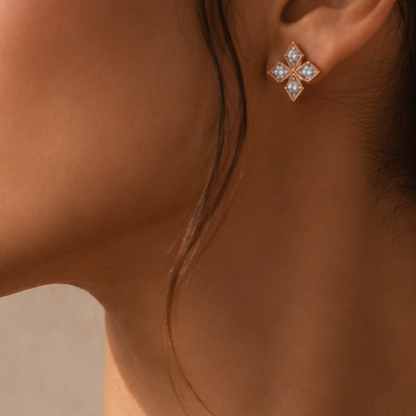 Modern Floral Design Gold Diamond Pendant Set with Earrings