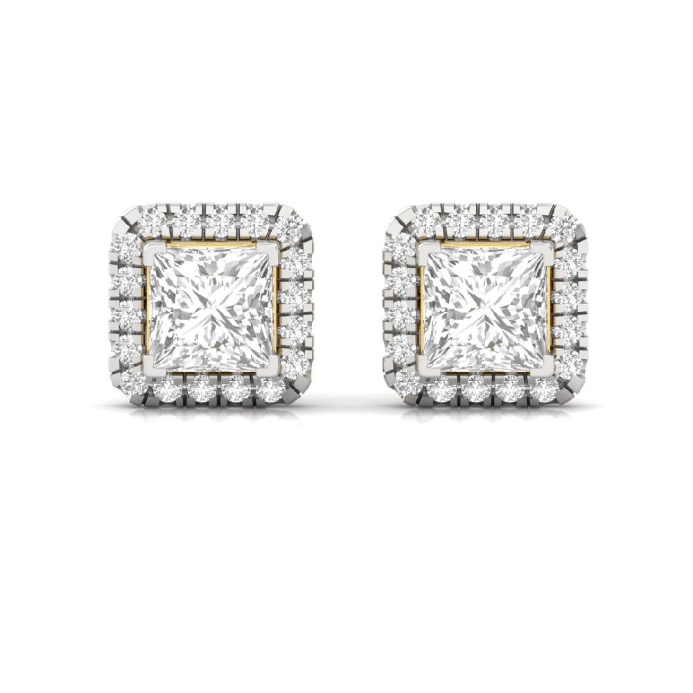Princess Cut Square Halo Diamond Stud Earrings
