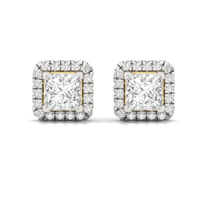 Princess Cut Square Halo Diamond Stud Earrings