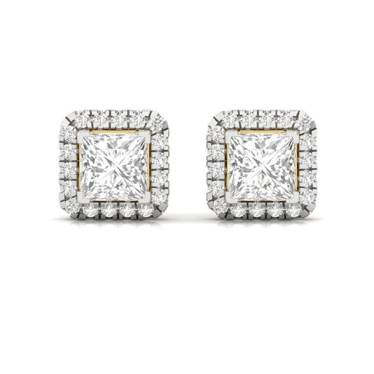 Princess Cut Square Halo Diamond Stud Earrings