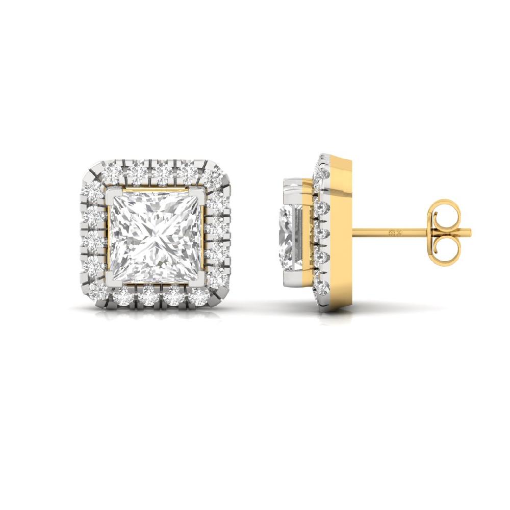Princess Cut Square Halo Diamond Stud Earrings