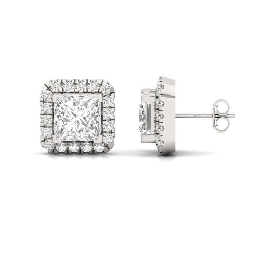 Princess Cut Square Halo Diamond Stud Earrings