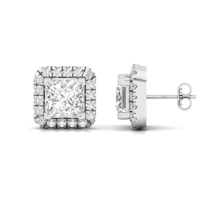 Princess Cut Square Halo Diamond Stud Earrings