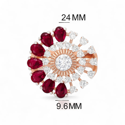 Ruby & Diamond Floral Burst Cocktail Ring