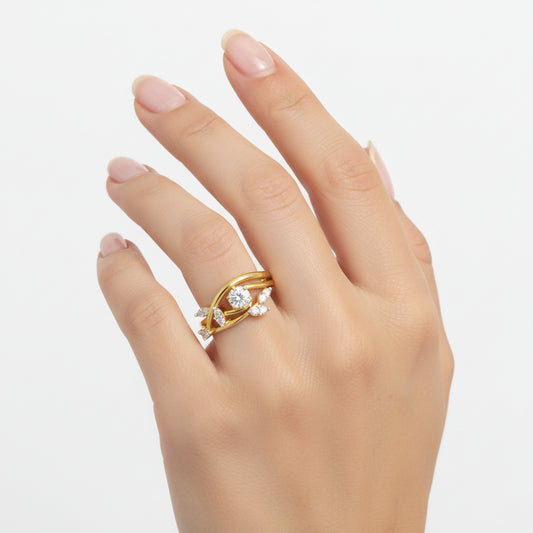 Nature Inspired Diamond Leaf Motif Ring