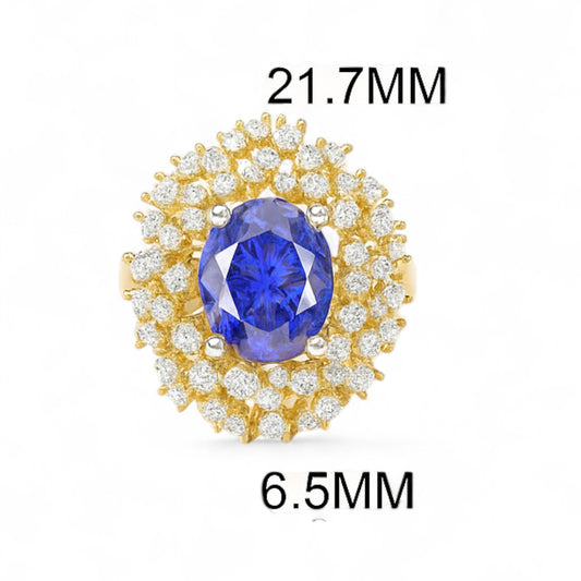 Oval Blue Gemstone and Diamond Halo Ring