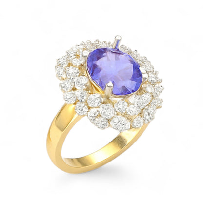 Oval Blue Gemstone and Diamond Halo Ring