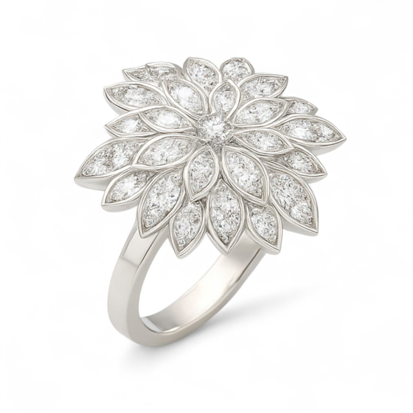 White Gold Floral Petal Diamond Ring