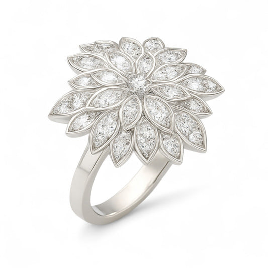 White Gold Floral Petal Diamond Ring