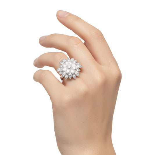 White Gold Floral Petal Diamond Ring