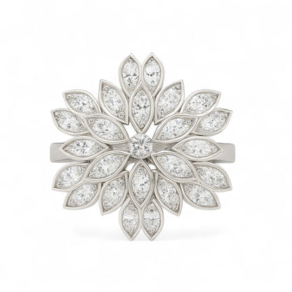White Gold Floral Petal Diamond Ring