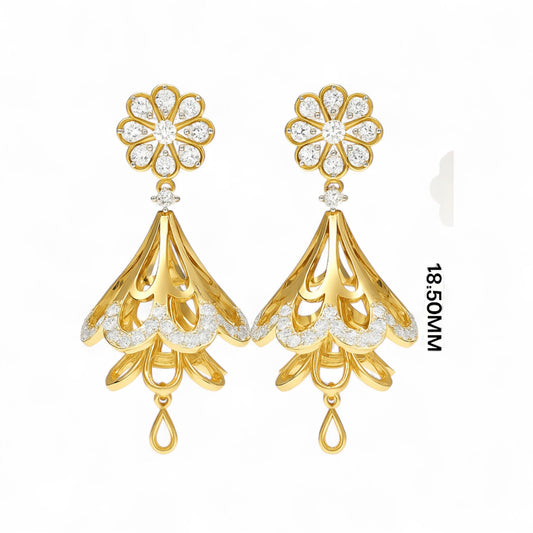 Gold Jhumka Floral Earrings with Diamond