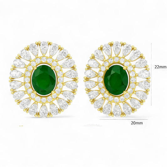 Emerald and Diamond Halo Stud Earrings