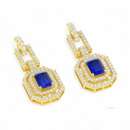 Sapphire and Diamond Geometric Drop Earrings
