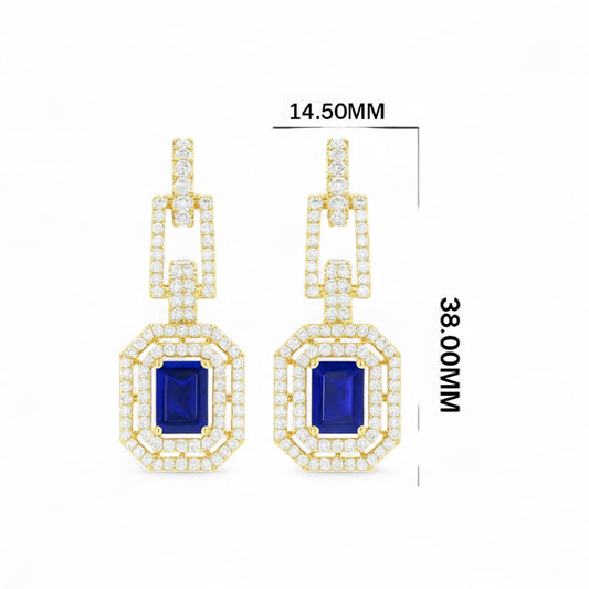 Sapphire and Diamond Geometric Drop Earrings