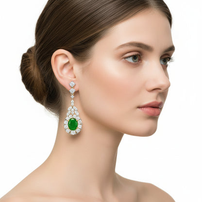Long Diamond Earrings with Gemstone