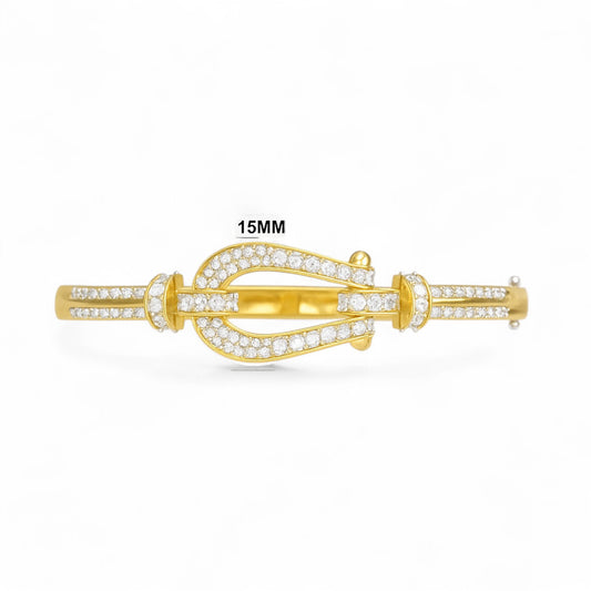 Golden Buckle Motif Designer Diamond Bangle Bracelet