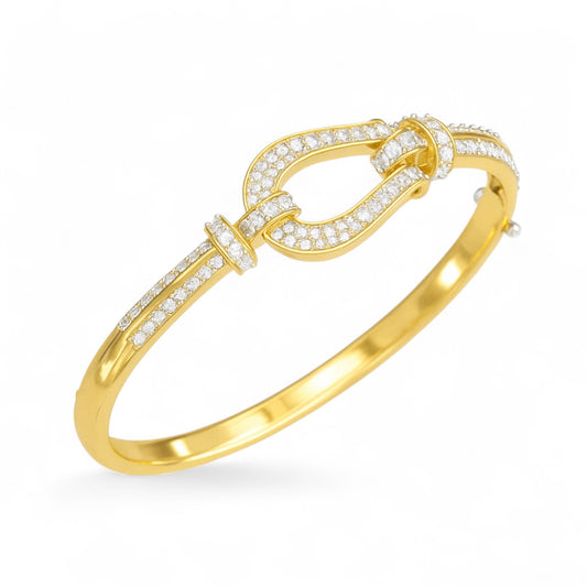 Golden Buckle Motif Designer Diamond Bangle Bracelet