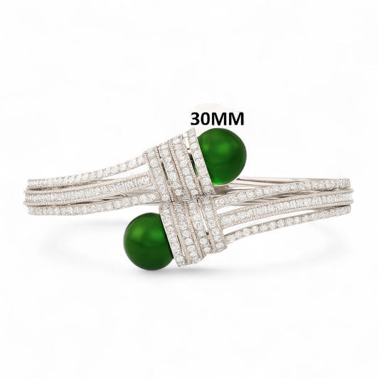 Dual Jade Gemstone and Diamond Cuff Statement Bracelet