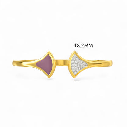 Enamel Accent Modern Diamond Open Cuff Bracelet