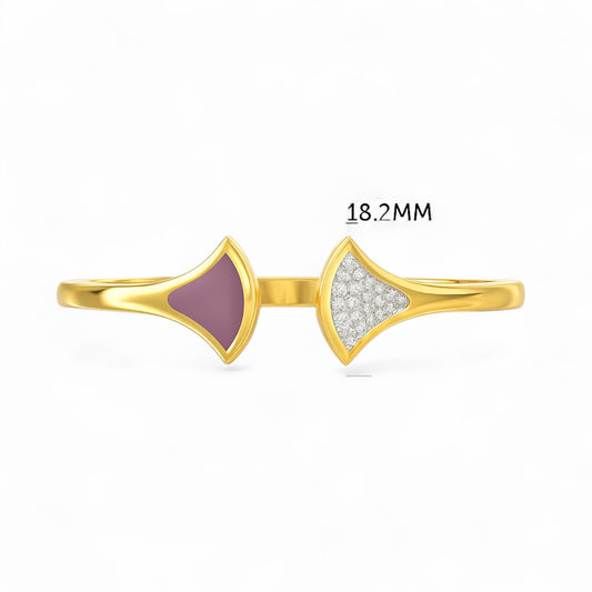 Enamel Accent Modern Diamond Open Cuff Bracelet