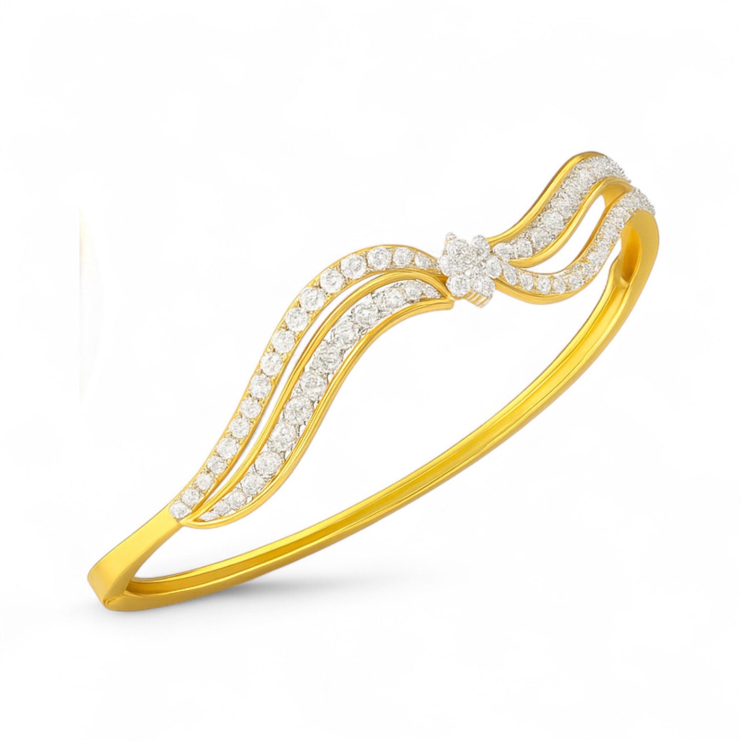 Ocean Wave Inspired Diamond Swirl Bangle Bracelet