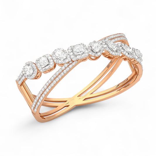Geometric Fusion Diamond Cluster Bangle Bracelet