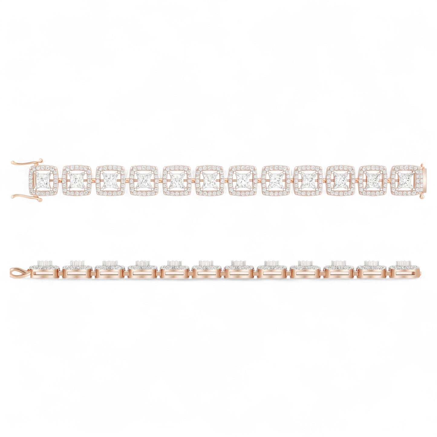 Radiant Square Link Diamond Chain Bracelet