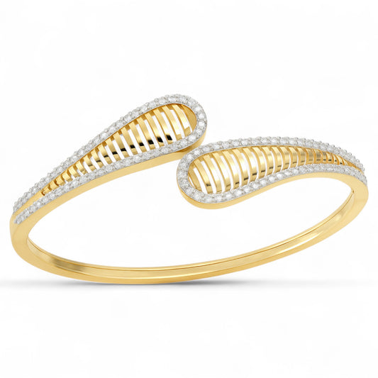 Sleek Dual Wave Diamond Open Bangle