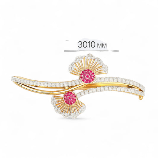 Artistic Ruby & Diamond Fan Motif Bangle