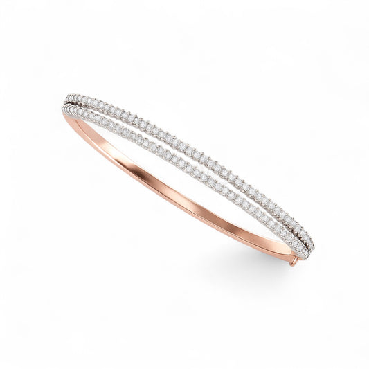 Slim Dual Line Rose Gold Diamond Bangle