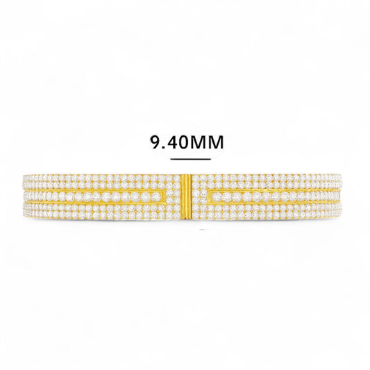 Triple Row Diamond Statement Bangle Bracelet