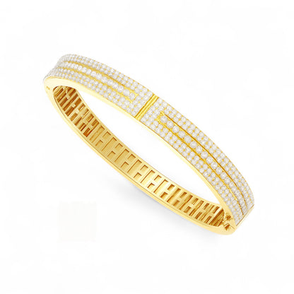Triple Row Diamond Statement Bangle Bracelet