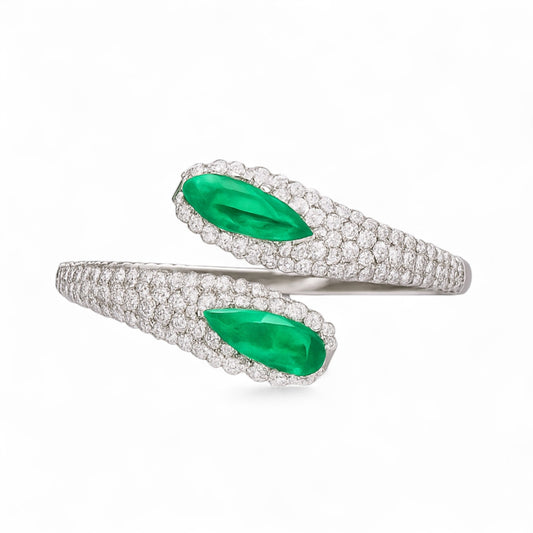 Dual Marquise Emerald and Diamond Wrap Bracelet