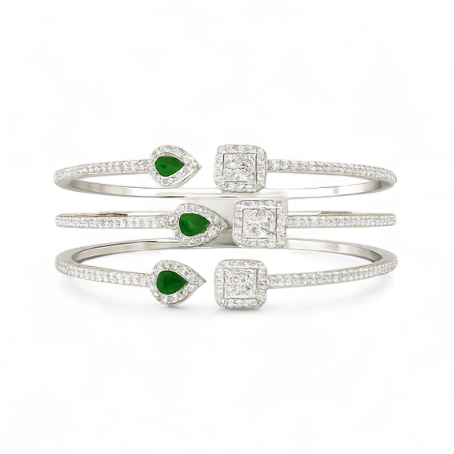 Emerald & Diamond Multi-Band Cuff Bracelet